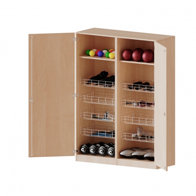 Sportschrank, 5 OH, 8 Ballkörbe, B/H/T 140,6x190x60cm 